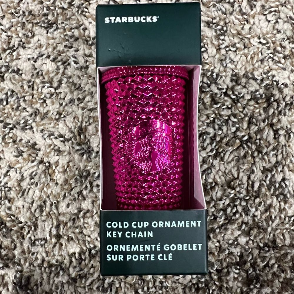 Starbucks Chrome Pink Studded Keychain